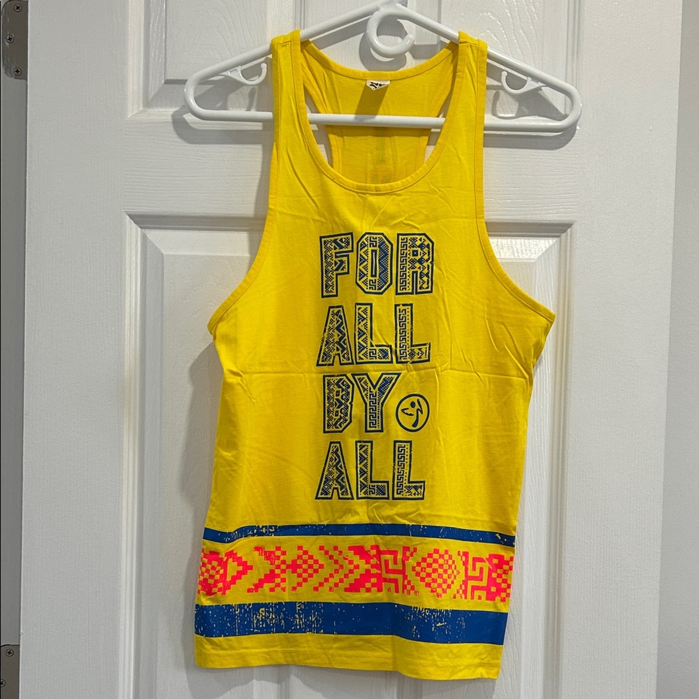 ZUMBA SALE! Yellow Instructor Tank with Blue and Orange Design
